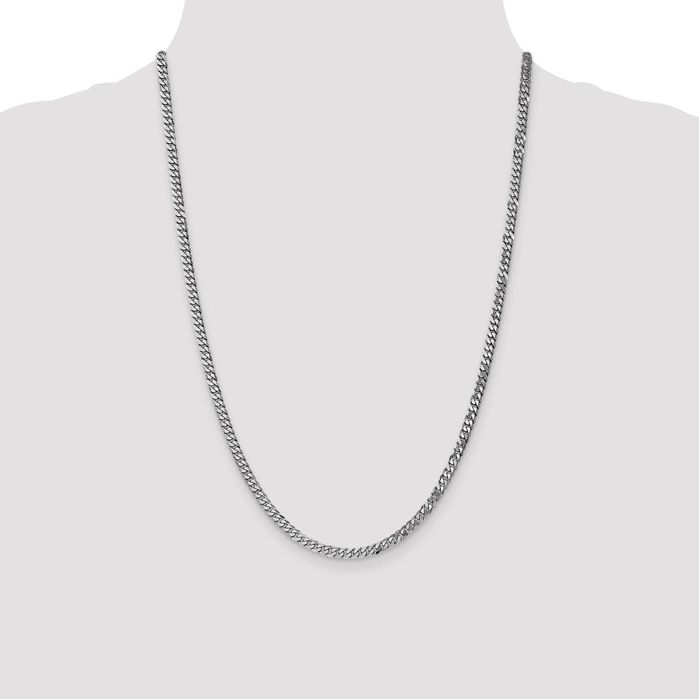 14K White Gold 24 inch 3.9mm Flat Beveled Curb with Lobster Clasp Chain (WFBU100-24)