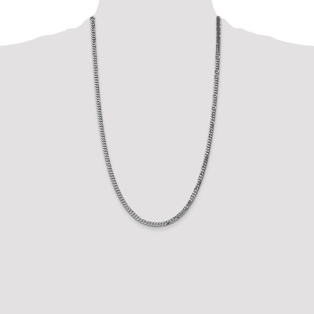 14K White Gold 26 inch 3.9mm Flat Beveled Curb with Lobster Clasp Chain (WFBU100-26)