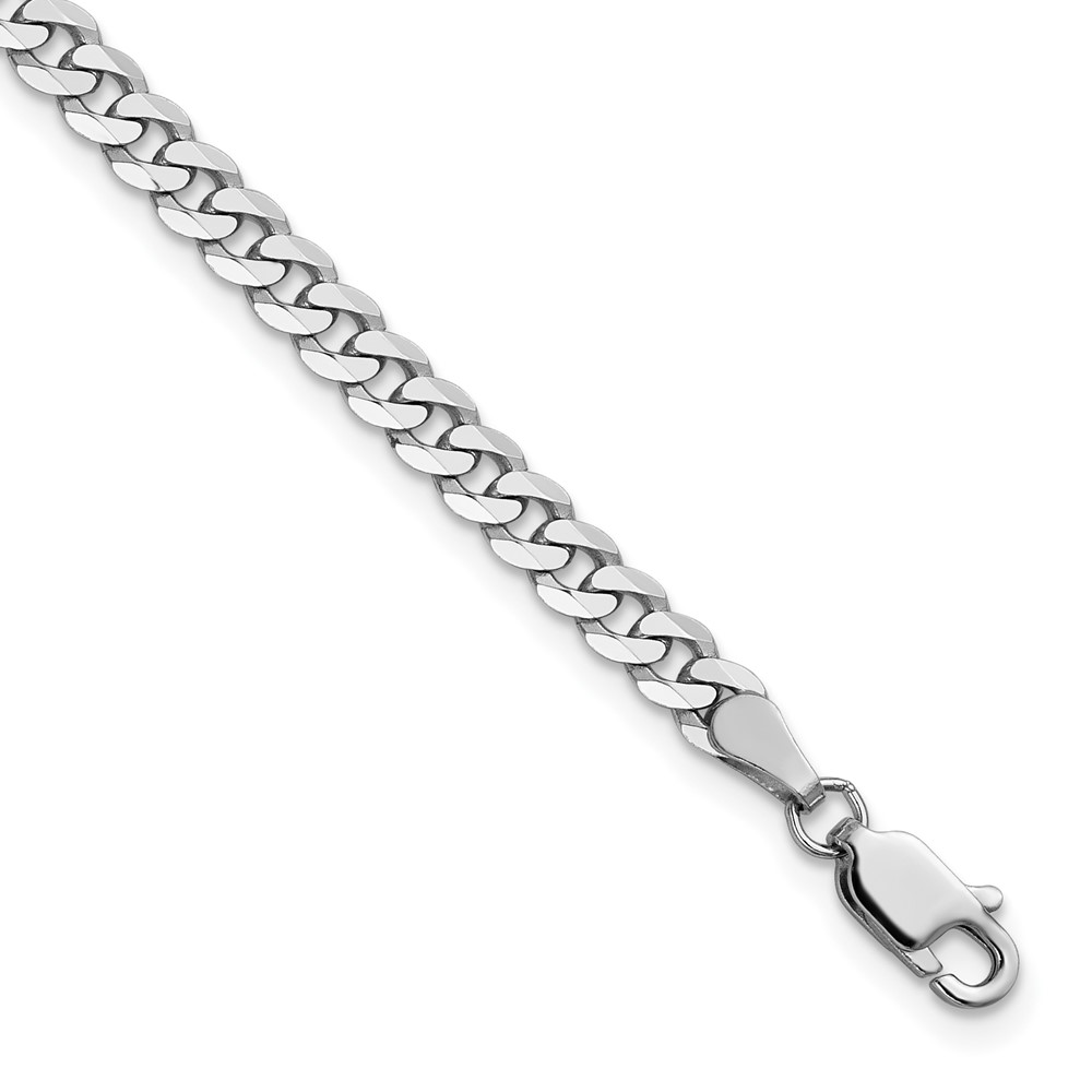 14K White Gold 3.9mm Flat Beveled Curb Bracelet with Lobster Clasp, 8"