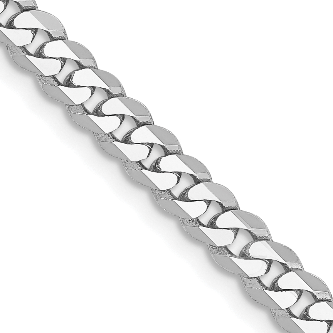 14K White Gold 24 inch 3.9mm Flat Beveled Curb with Lobster Clasp Chain (WFBU100-24)