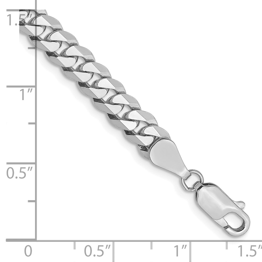 14K White Gold 8 inch 5.75mm Flat Beveled Curb with Lobster Clasp Bracelet (WFBU140-8)