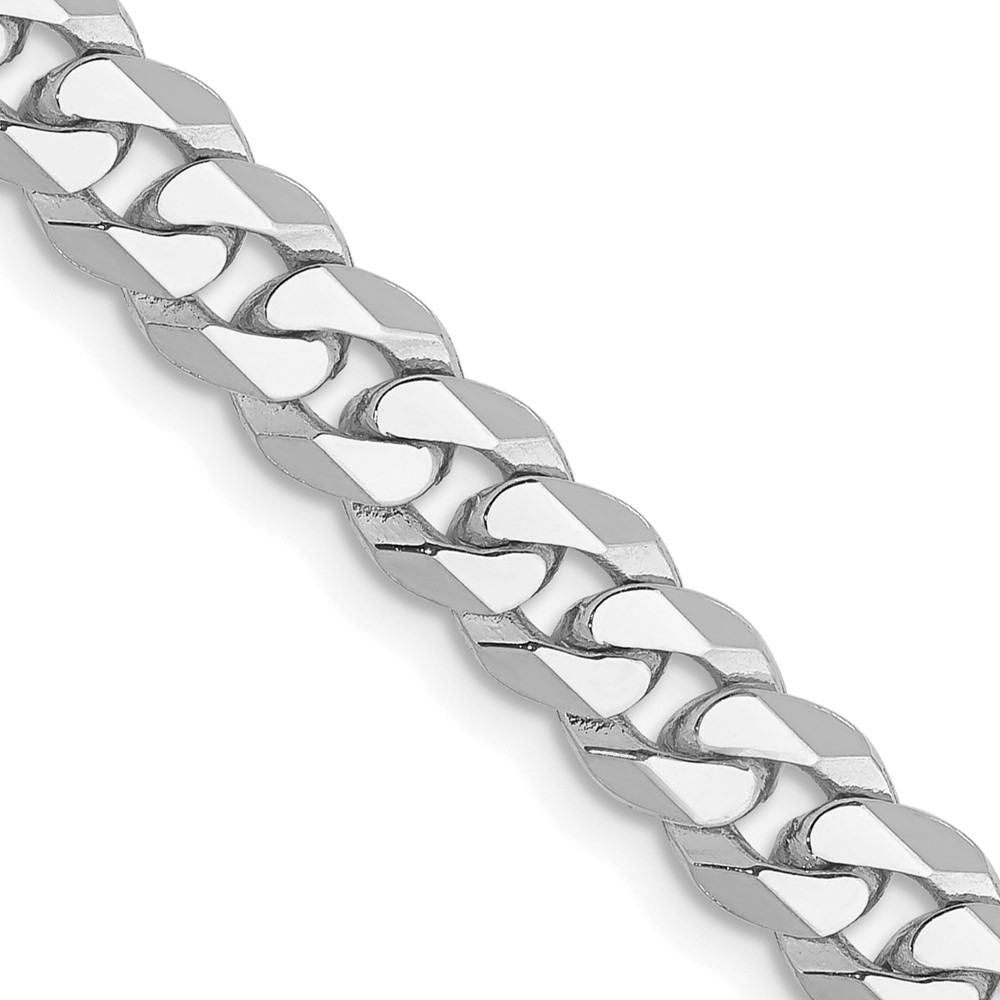 14K White Gold 24 inch 5.75mm Flat Beveled Curb with Lobster Clasp Chain (WFBU140-24)