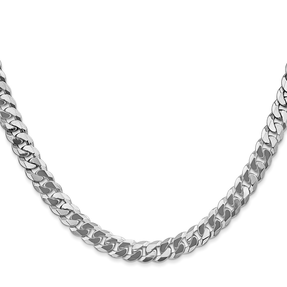14K White Gold 26 inch 6.25mm Flat Beveled Curb with Lobster Clasp Chain (WFBU160-26)