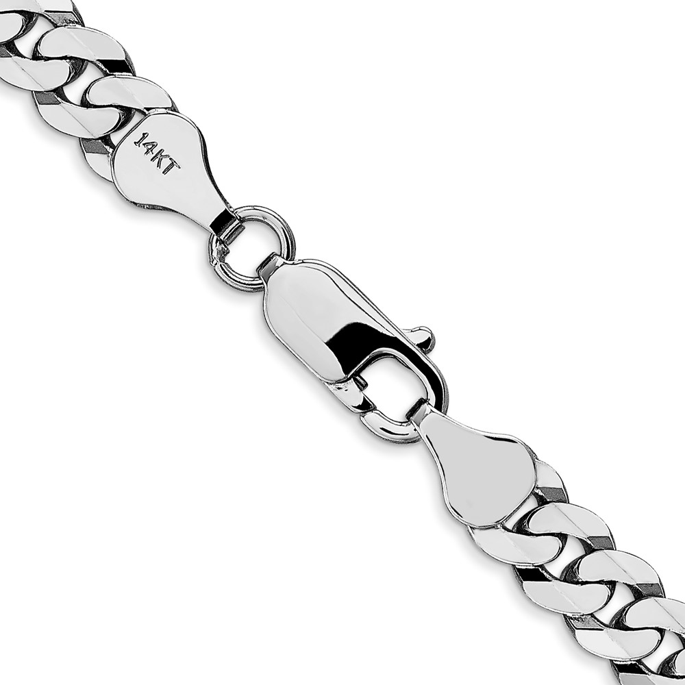 14K White Gold 26 inch 6.25mm Flat Beveled Curb with Lobster Clasp Chain (WFBU160-26)