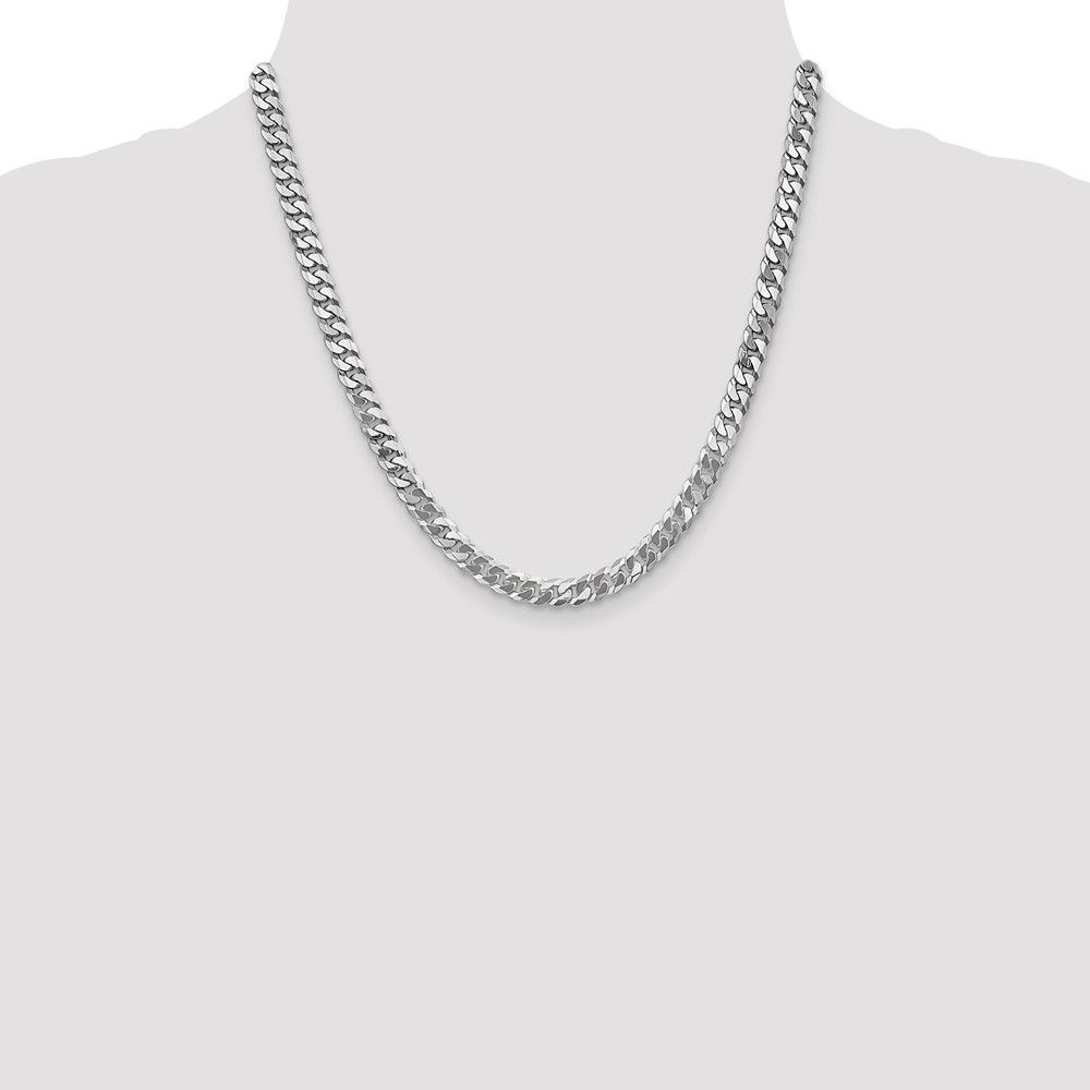 14K White Gold 20 inch 6.25mm Flat Beveled Curb with Lobster Clasp Chain (WFBU160-20)