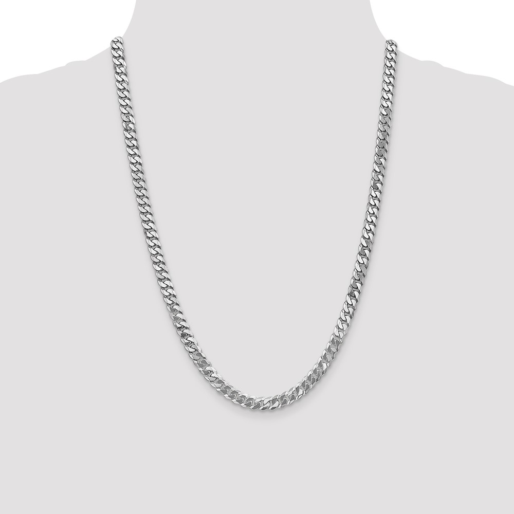 14K White Gold 24 inch 6.25mm Flat Beveled Curb with Lobster Clasp Chain (WFBU160-24)