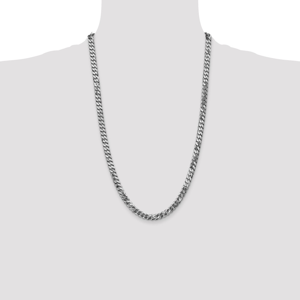 14K White Gold 26 inch 6.25mm Flat Beveled Curb with Lobster Clasp Chain (WFBU160-26)