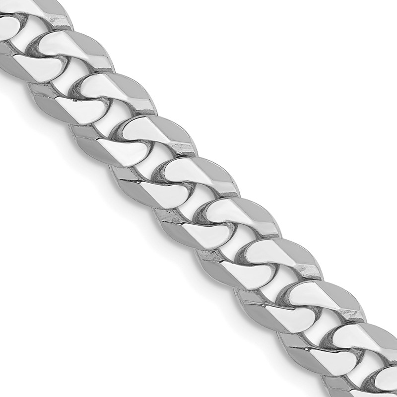 14K White Gold 18 inch 6.25mm Flat Beveled Curb with Lobster Clasp Chain
