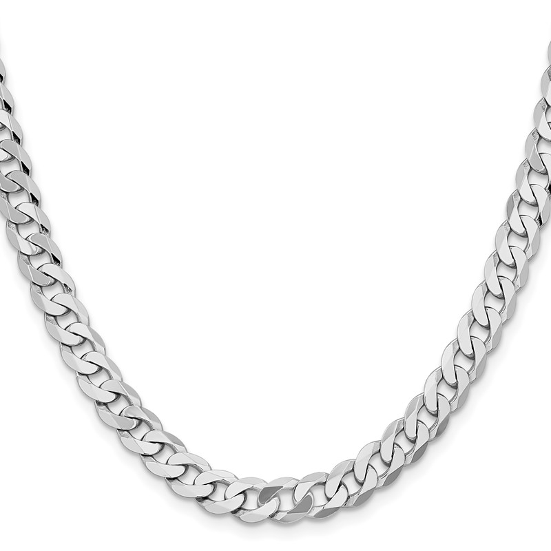 14K White Gold 24 inch 7.25mm Flat Beveled Curb with Lobster Clasp Chain