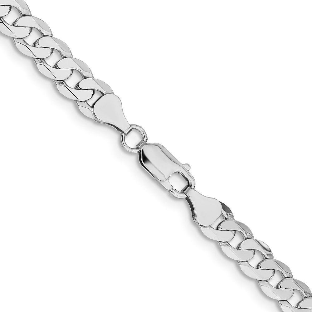 14K White Gold 24 inch 7.25mm Flat Beveled Curb with Lobster Clasp Chain (WFBU180-24)