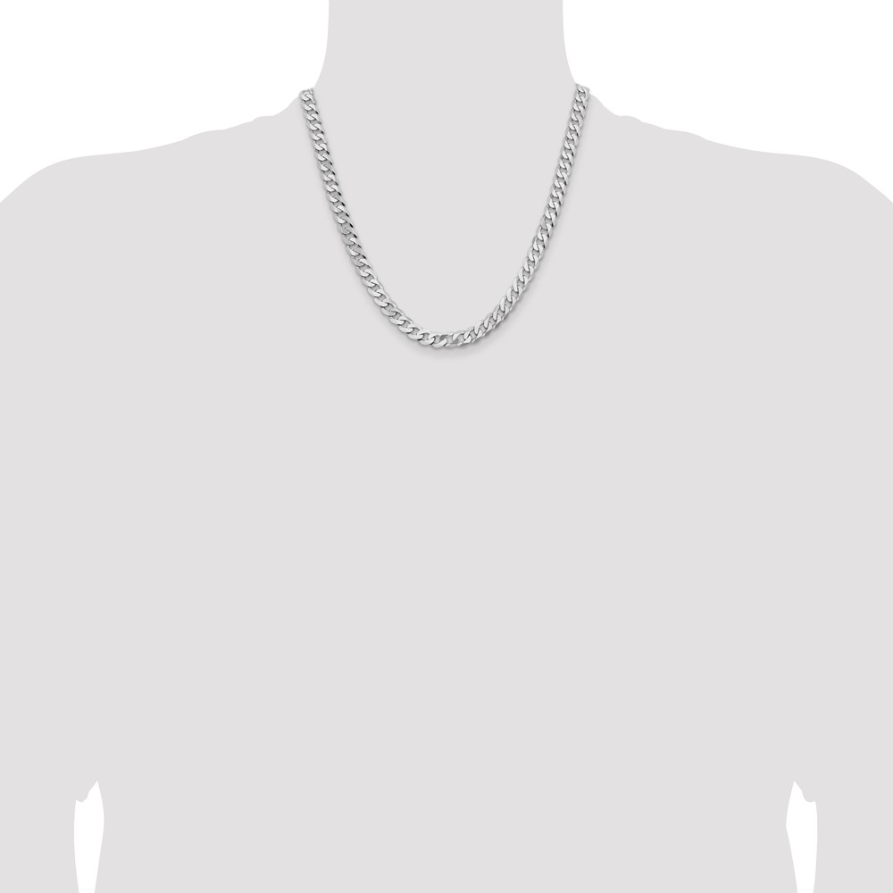 14K White Gold 20 inch 7.25mm Flat Beveled Curb with Lobster Clasp Chain (WFBU180-20)
