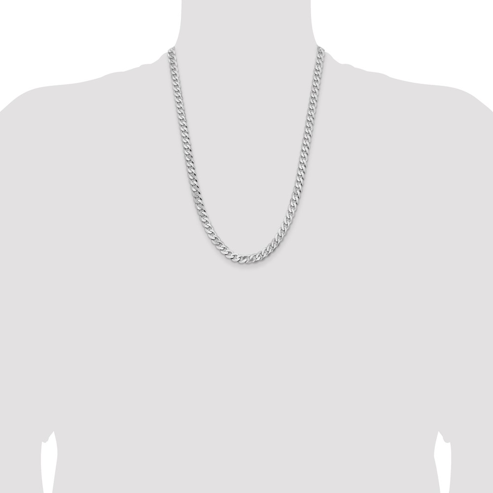 14K White Gold 24 inch 7.25mm Flat Beveled Curb with Lobster Clasp Chain (WFBU180-24)