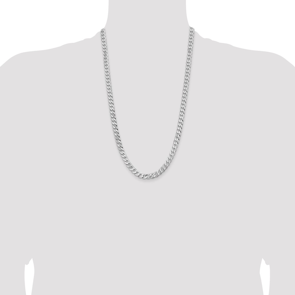 14K White Gold 26 inch 7.25mm Flat Beveled Curb with Lobster Clasp Chain (WFBU180-26)