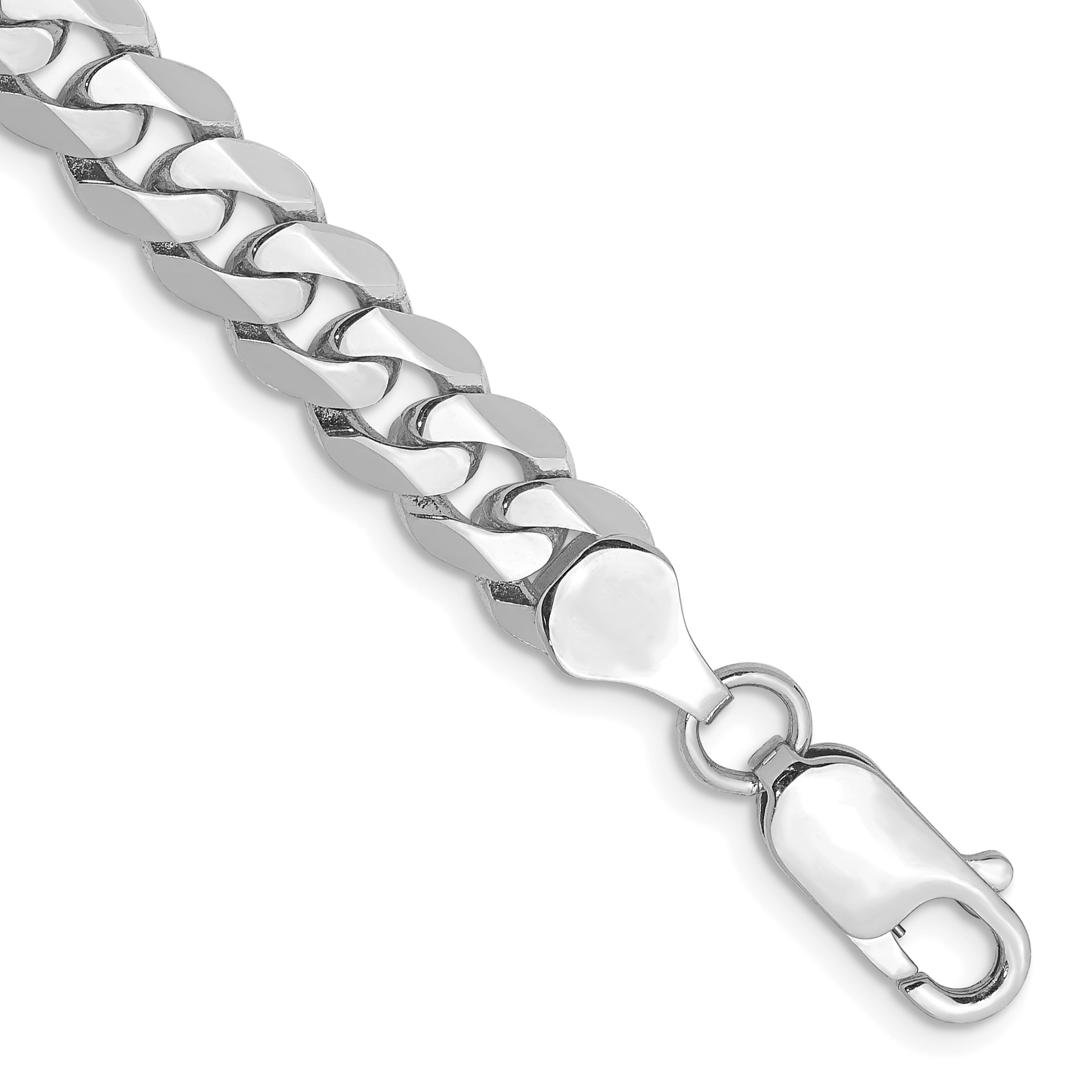 14K White Gold 8 inch 7.25mm Flat Beveled Curb with Lobster Clasp Bracelet (WFBU180-8)