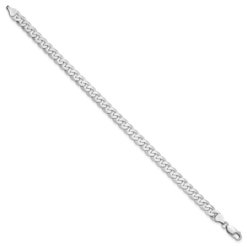 14K White Gold 9 inch 7.25mm Flat Beveled Curb with Lobster Clasp Chain