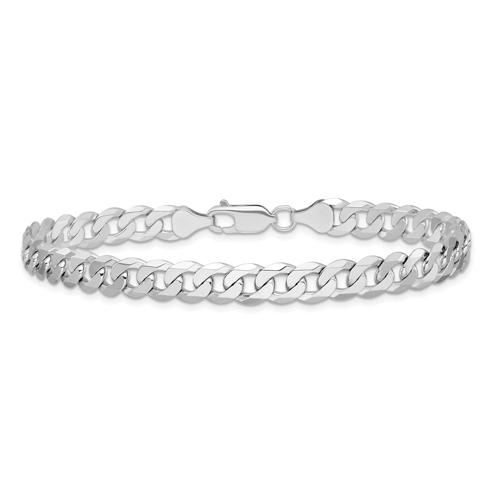 14K White Gold 9 inch 7.25mm Flat Beveled Curb with Lobster Clasp Chain (WFBU180-9)