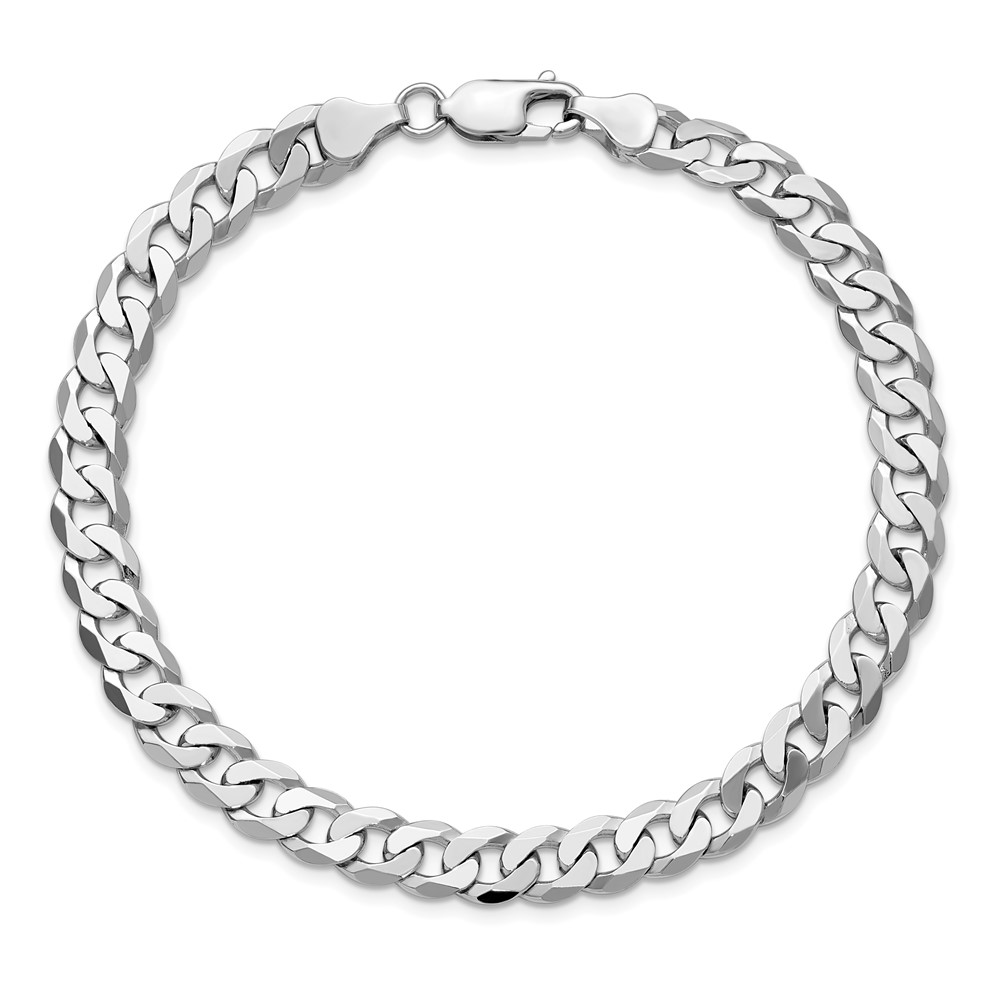 14K White Gold 9 inch 7.25mm Flat Beveled Curb with Lobster Clasp Chain (WFBU180-9)