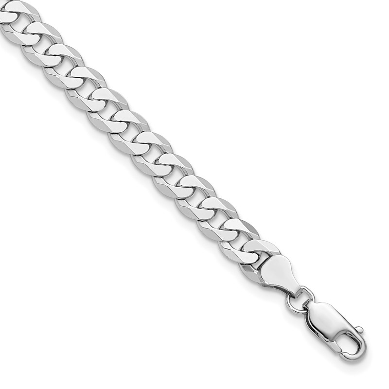 14K White Gold 9 inch 7.25mm Flat Beveled Curb with Lobster Clasp Chain