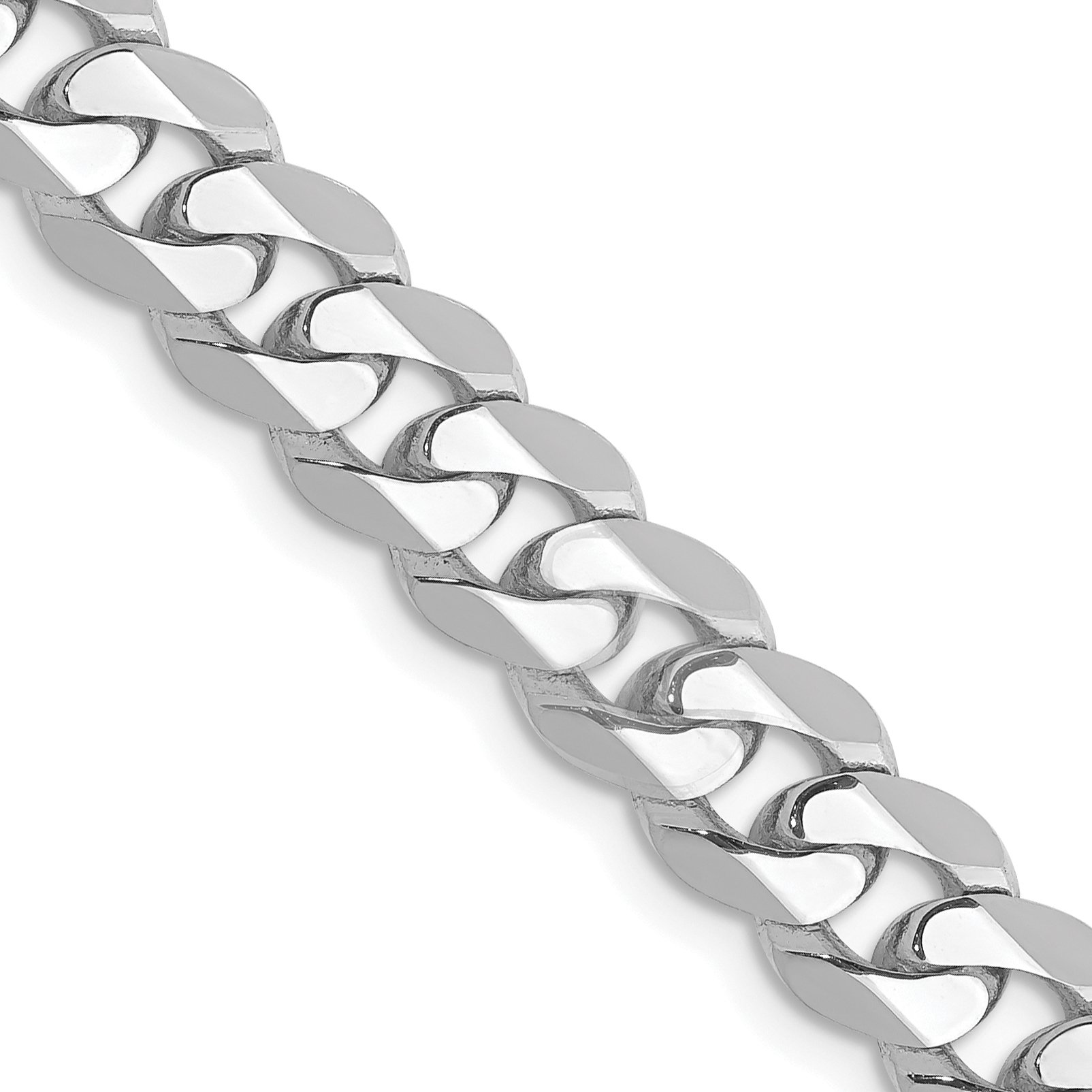 14K White Gold 24 inch 7.25mm Flat Beveled Curb with Lobster Clasp Chain (WFBU180-24)