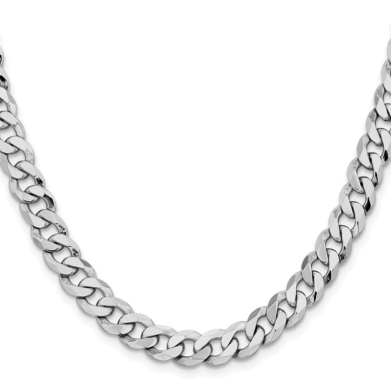 14K White Gold 24 inch 8mm Flat Beveled Curb with Lobster Clasp Chain