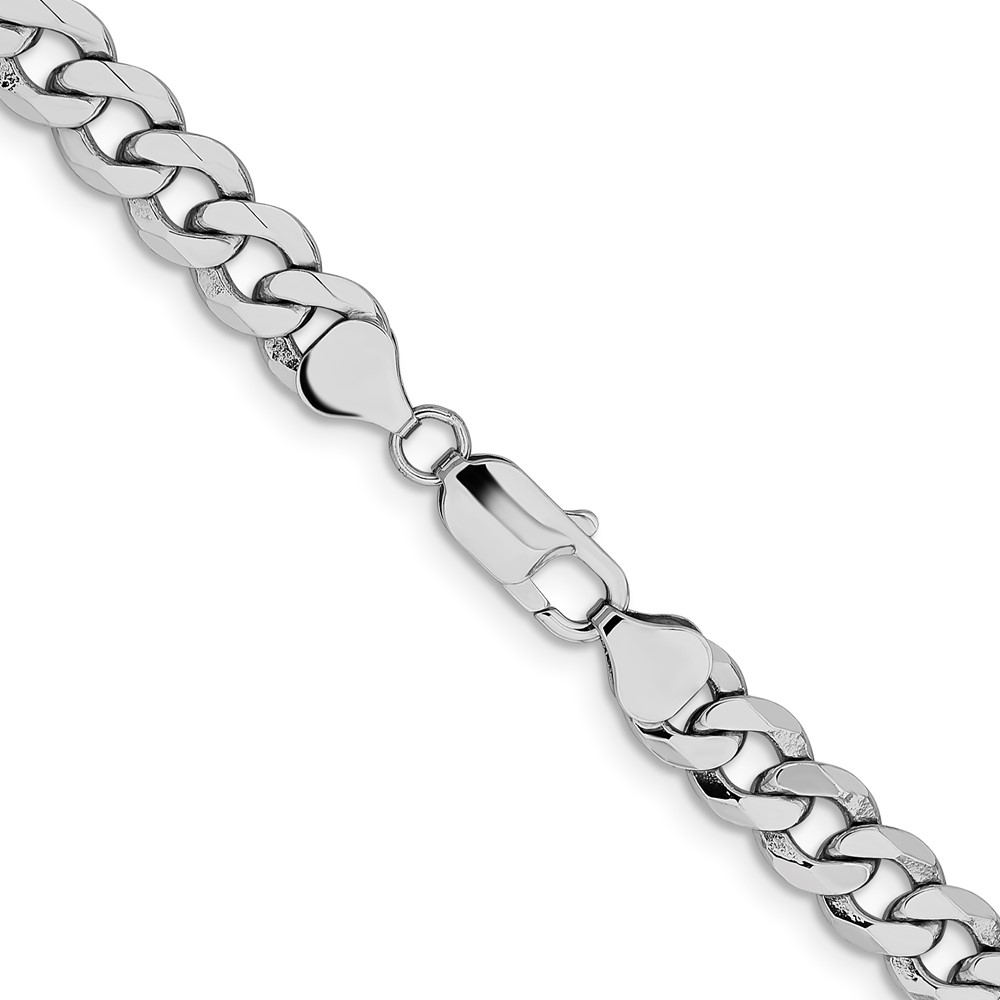14K White Gold 26 inch 8mm Flat Beveled Curb with Lobster Clasp Chain (WFBU200-26)