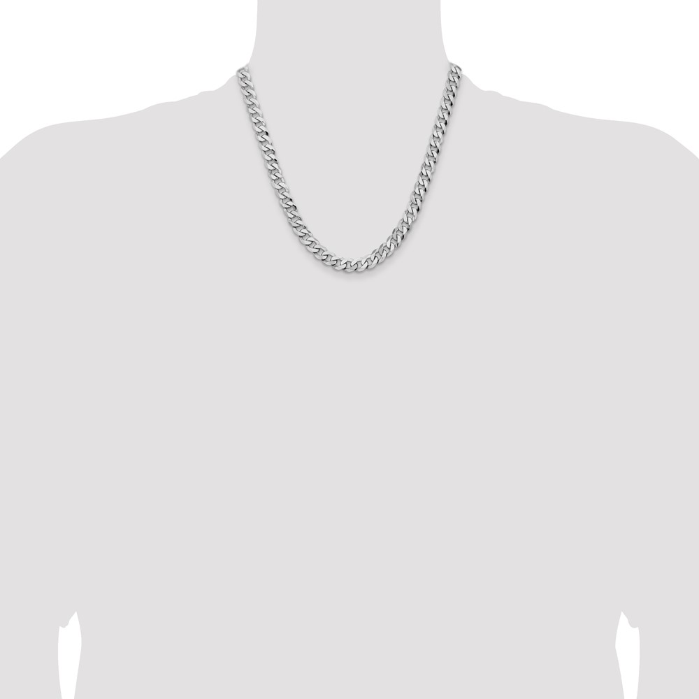 14K White Gold 20 inch 8mm Flat Beveled Curb with Lobster Clasp Chain (WFBU200-20)