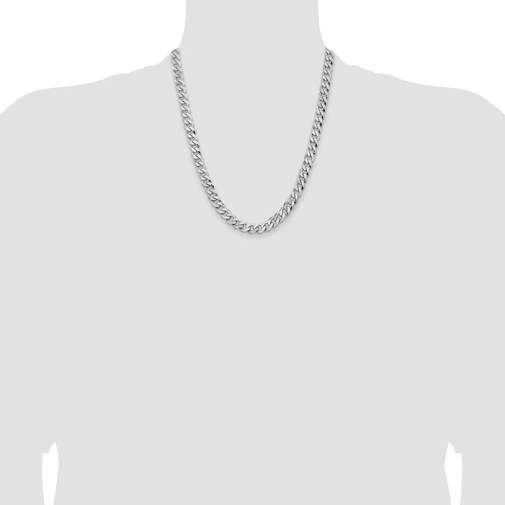 14K White Gold 22 inch 8mm Flat Beveled Curb with Lobster Clasp Chain (WFBU200-22)