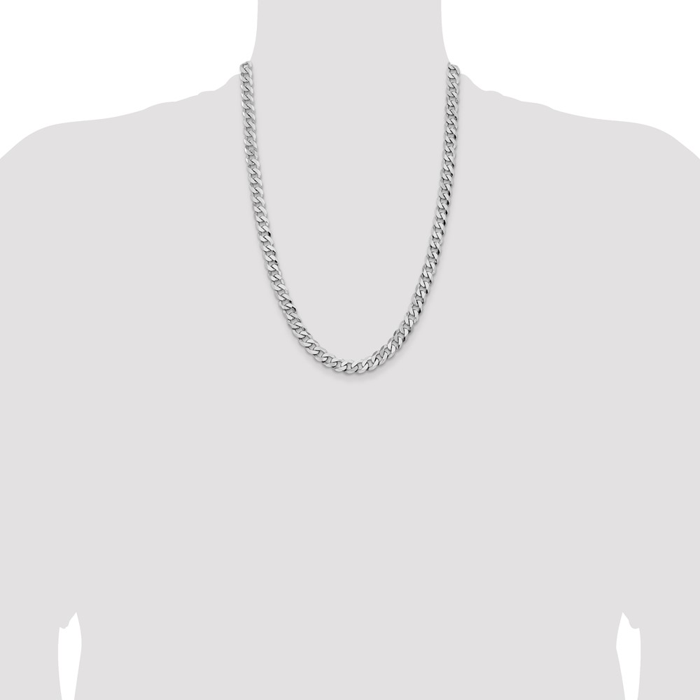 14K White Gold 24 inch 8mm Flat Beveled Curb with Lobster Clasp Chain (WFBU200-24)
