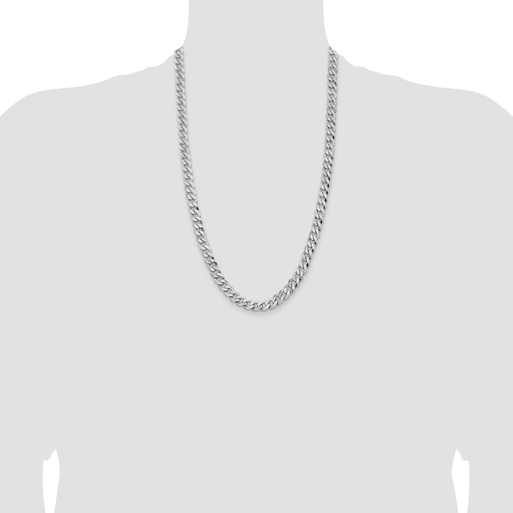 14K White Gold 26 inch 8mm Flat Beveled Curb with Lobster Clasp Chain (WFBU200-26)