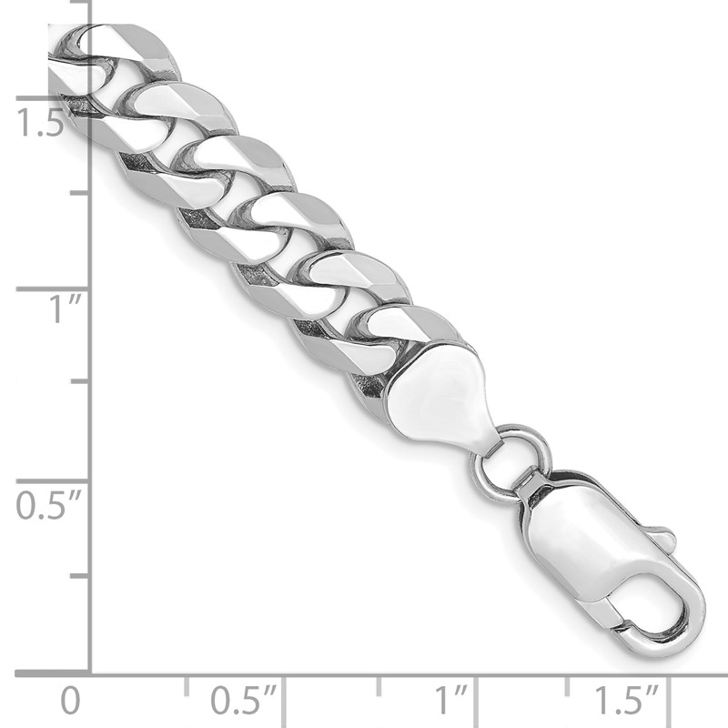 14K White Gold 9 inch 8mm Flat Beveled Curb with Lobster Clasp Chain