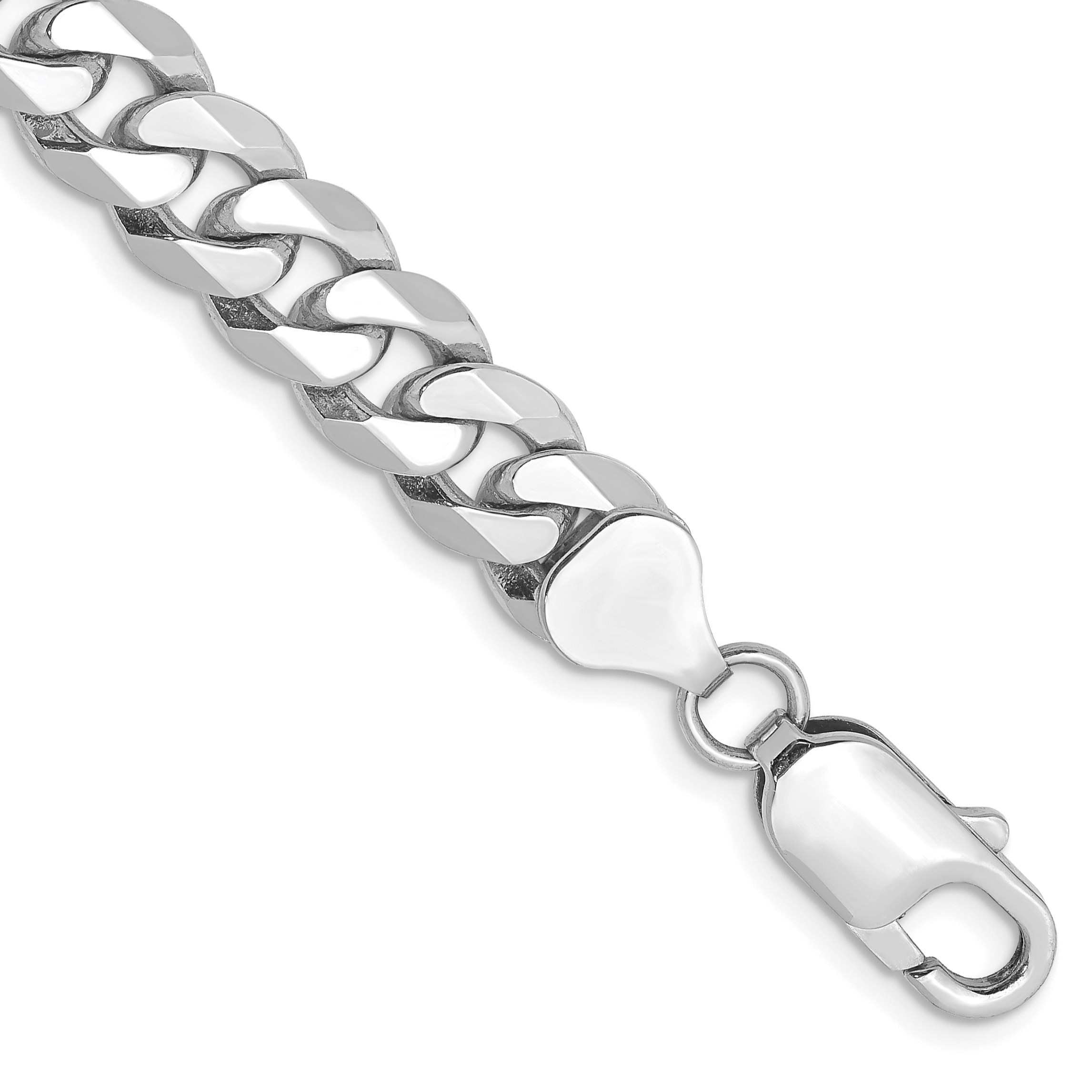 14K White Gold 8 inch 8mm Flat Beveled Curb with Lobster Clasp Bracelet (WFBU200-8)