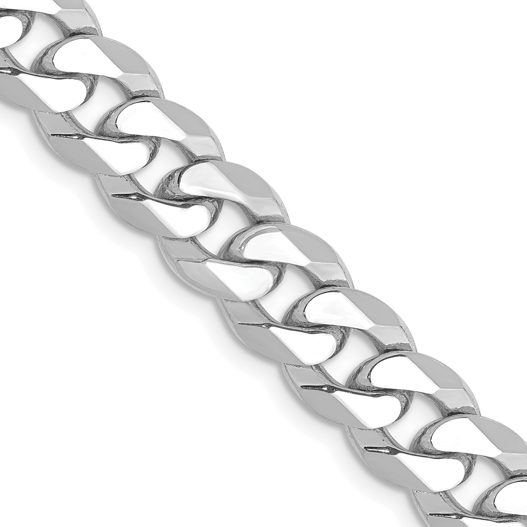 14K White Gold 26 inch 8mm Flat Beveled Curb with Lobster Clasp Chain (WFBU200-26)