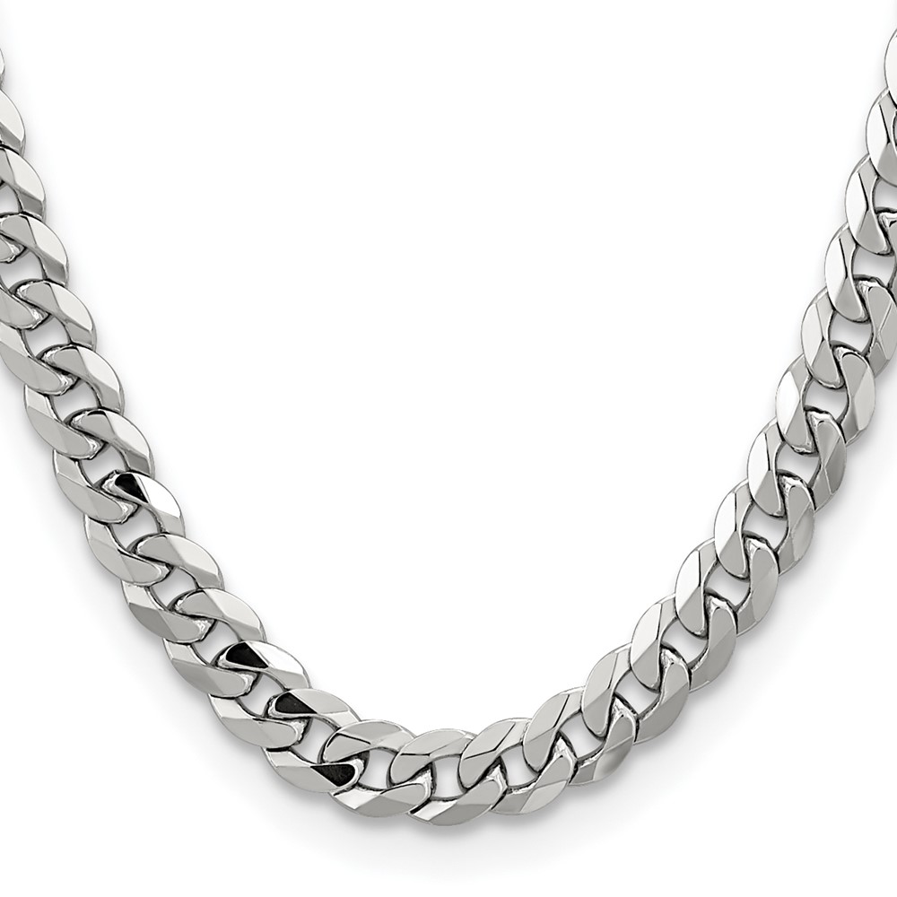 14K White Gold 26 inch 8.5mm Flat Beveled Curb with Lobster Clasp Chain (WFBU220-26)