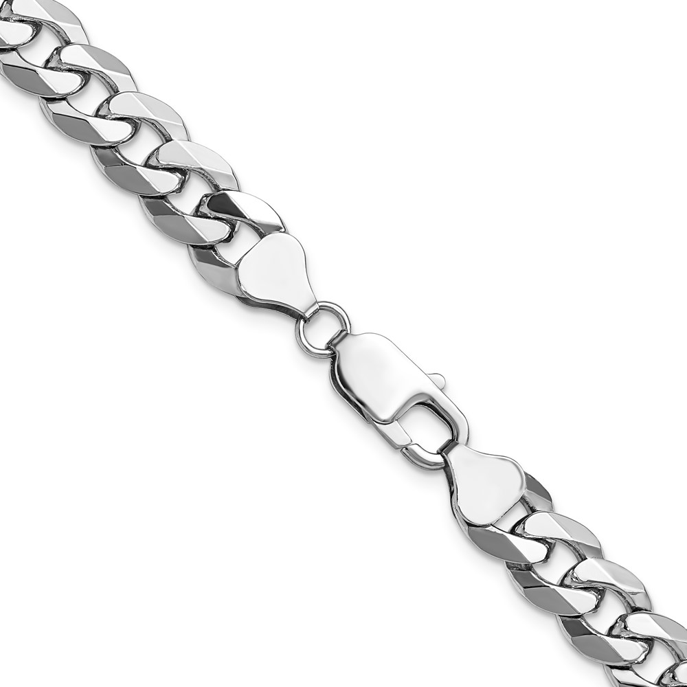 14K White Gold 26 inch 8.5mm Flat Beveled Curb with Lobster Clasp Chain (WFBU220-26)