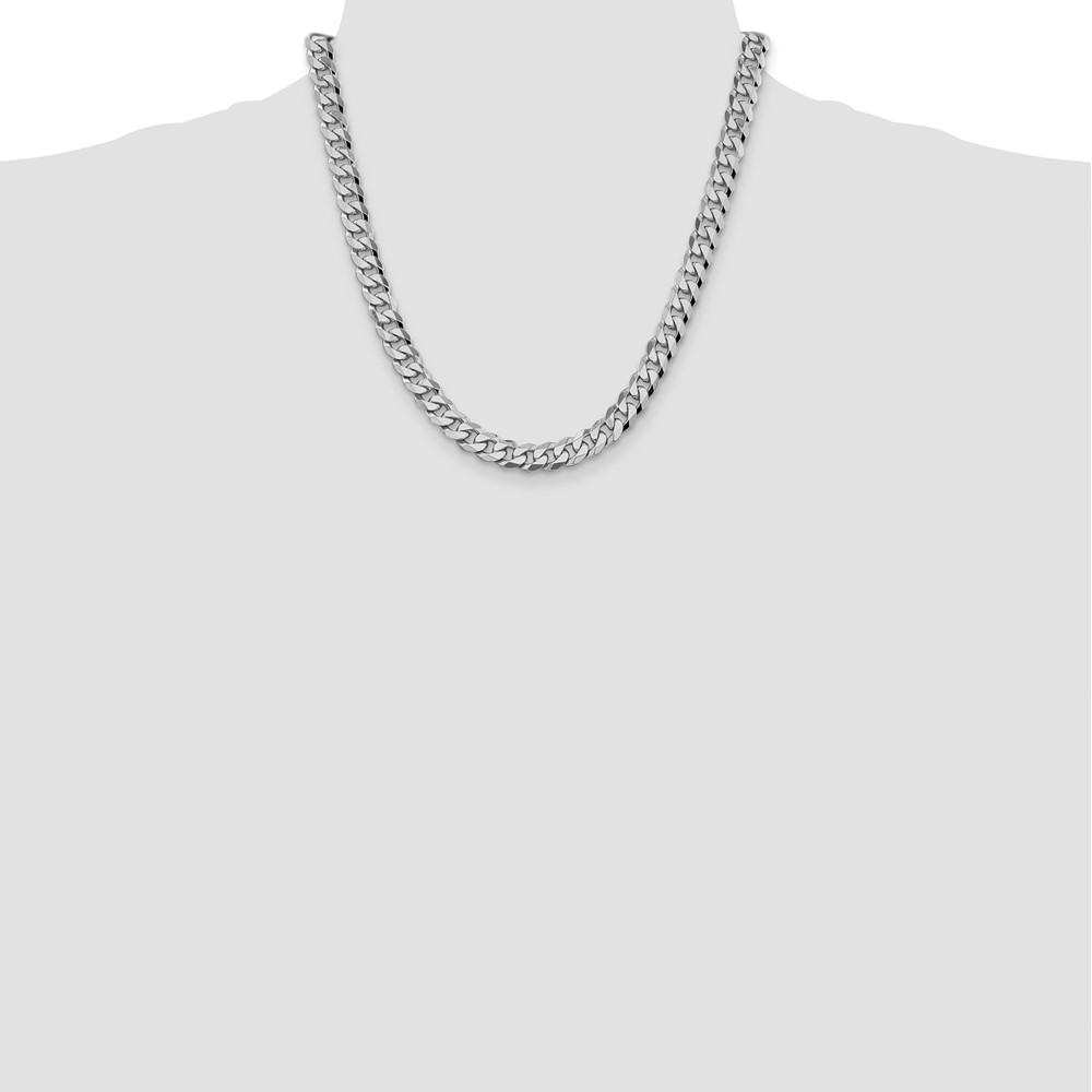 14K White Gold 20 inch 8.5mm Flat Beveled Curb with Lobster Clasp Chain (WFBU220-20)