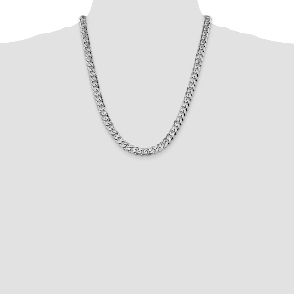 14K White Gold 22 inch 8.5mm Flat Beveled Curb with Lobster Clasp Chain (WFBU220-22)