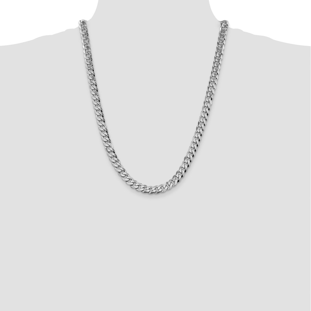 14K White Gold 24 inch 8.5mm Flat Beveled Curb with Lobster Clasp Chain (WFBU220-24)