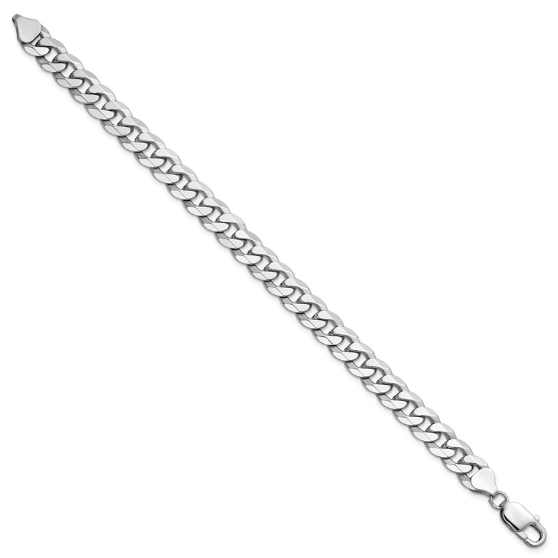 14K White Gold 9 inch 8.5mm Flat Beveled Curb with Lobster Clasp Chain