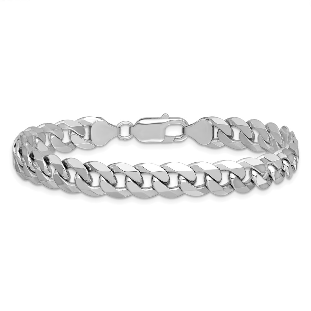 14K White Gold 9 inch 8.5mm Flat Beveled Curb with Lobster Clasp Chain (WFBU220-9)