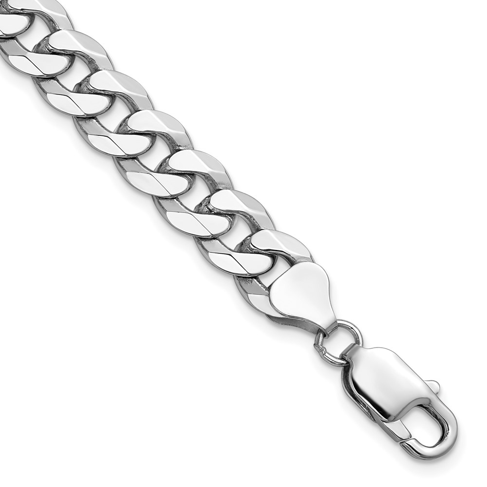 14K White Gold 8 inch 8.5mm Flat Beveled Curb with Lobster Clasp Bracelet (WFBU220-8)