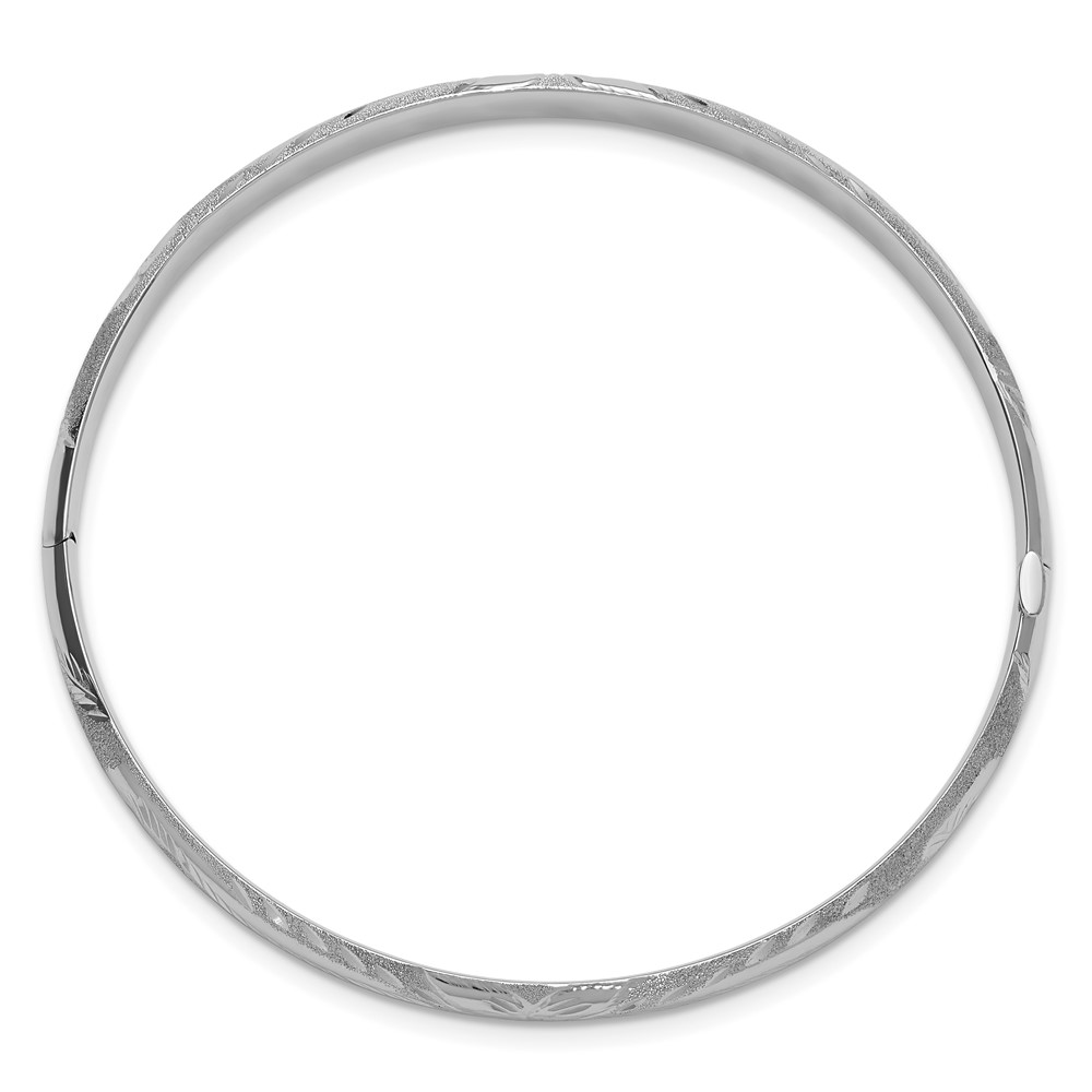 14k 3/16 White Gold Florentine Engraved 5.00mm Hinged Round Bangle Bracelet (WFE3/16)
