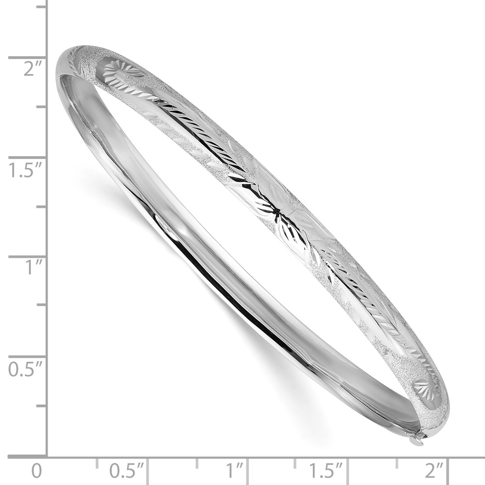 14k 3/16 White Gold Florentine Engraved 5.00mm Hinged Round Bangle Bracelet (WFE3/16)