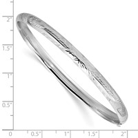 14K 0.19 White Gold Florentine Engraved 5.00mm Hinged Round Bangle Bracelet view 3