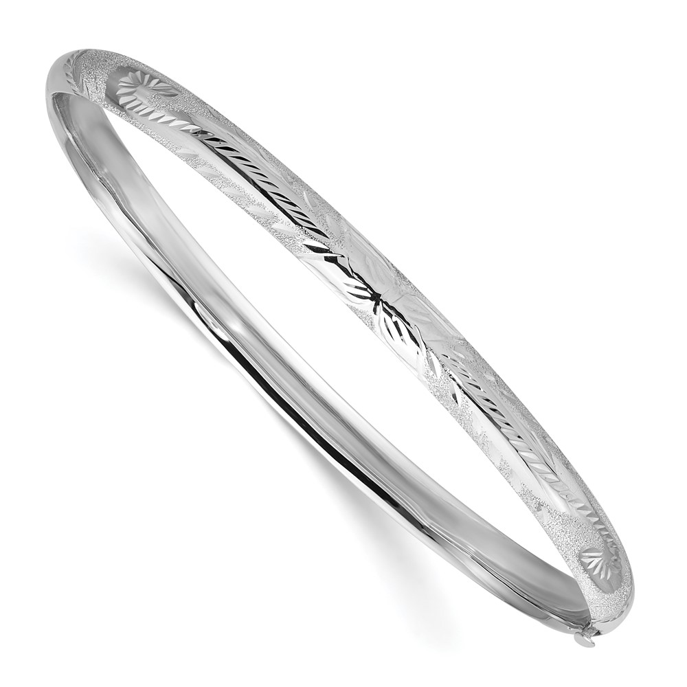 14k 3/16 White Gold Florentine Engraved 5.00mm Hinged Round Bangle Bracelet (WFE3/16)