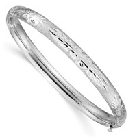 14K 0.25 White Gold Florentine Engraved 6.00mm Hinged Round Bangle Bracelet view 1