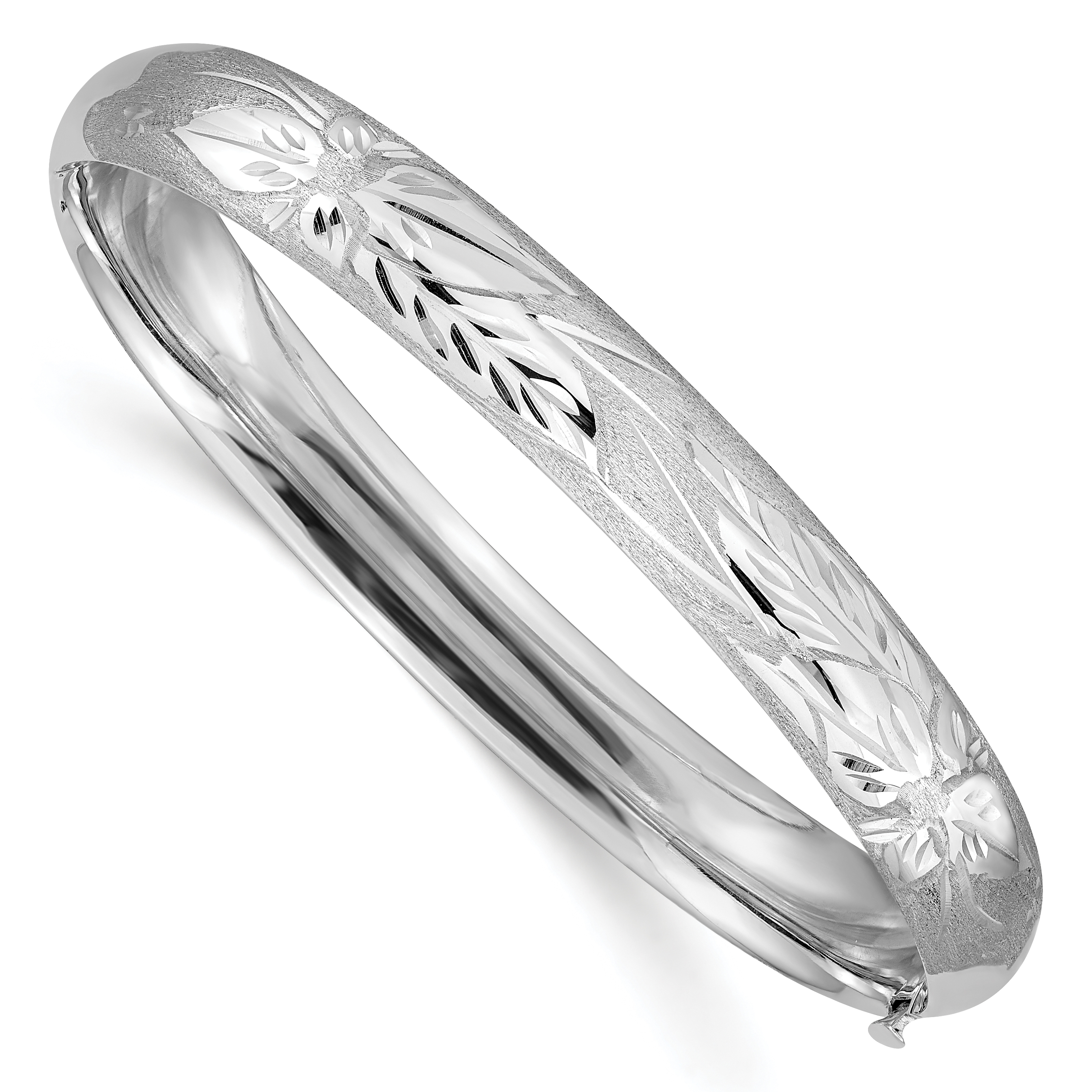 14k 5/16 White Gold Florentine Engraved 8.00mm Hinged Round Bangle Bracelet (WFE5/16)
