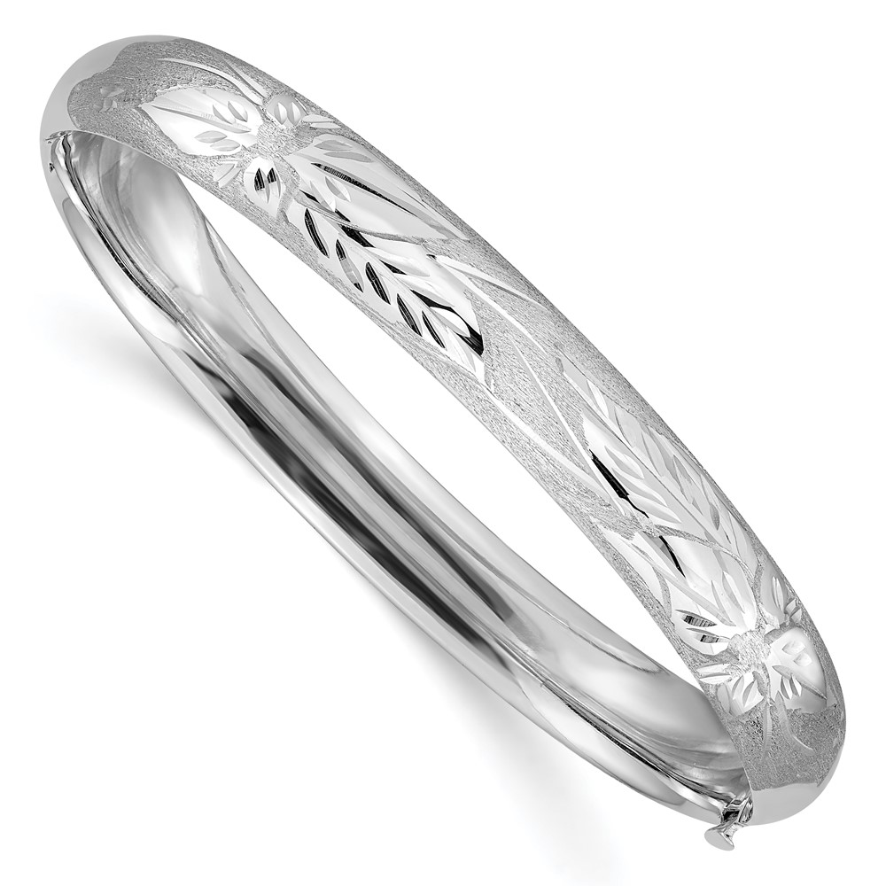 14k 5/16 White Gold Florentine Engraved 8.00mm Hinged Round Bangle Bracelet (WFE5/16)