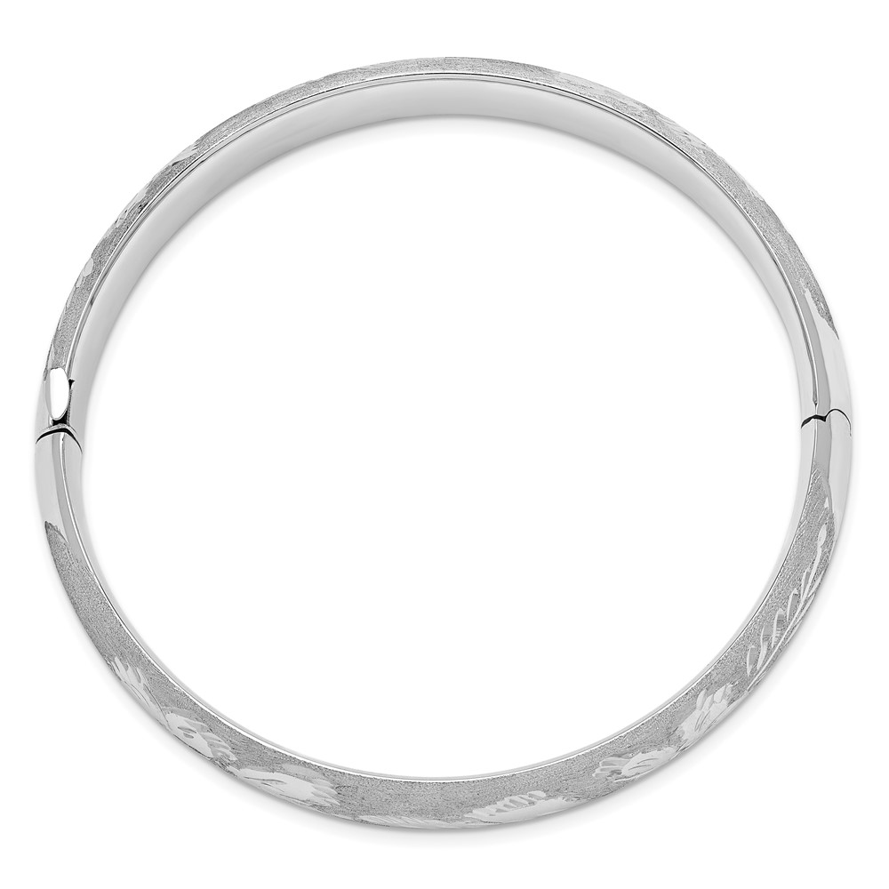 14k 7/16 White Gold Florentine Engraved 10.00mm Hinged Round Bangle Bracelet (WFE7/16)