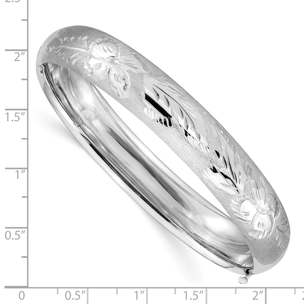 14k 7/16 White Gold Florentine Engraved 10.00mm Hinged Round Bangle Bracelet (WFE7/16)
