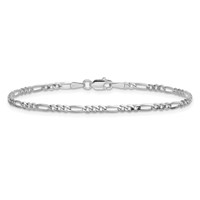 14K White Gold 2.25mm Flat Figaro Bracelet with Lobster Clasp, 7" view 4